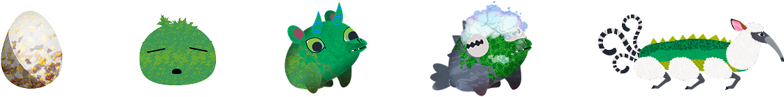 A creature growing from egg to baby, teen and adult