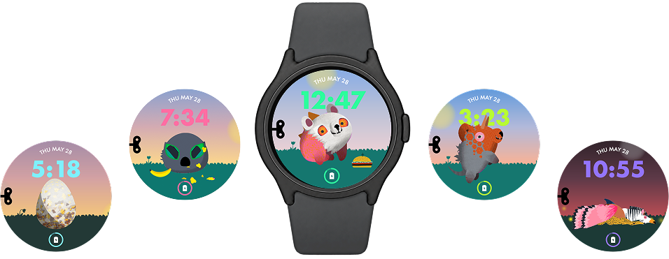 Creature Garden watch faces at different times of day