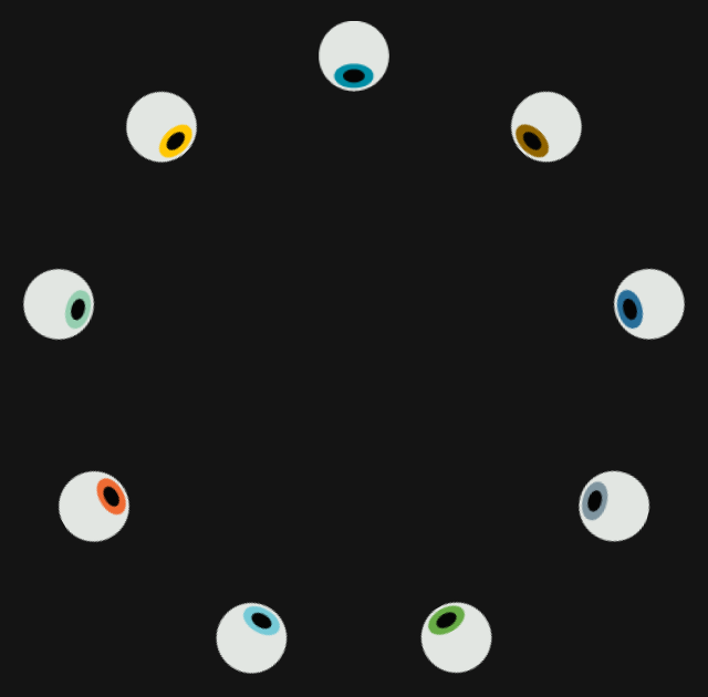 A ring of eyeballs in different colors