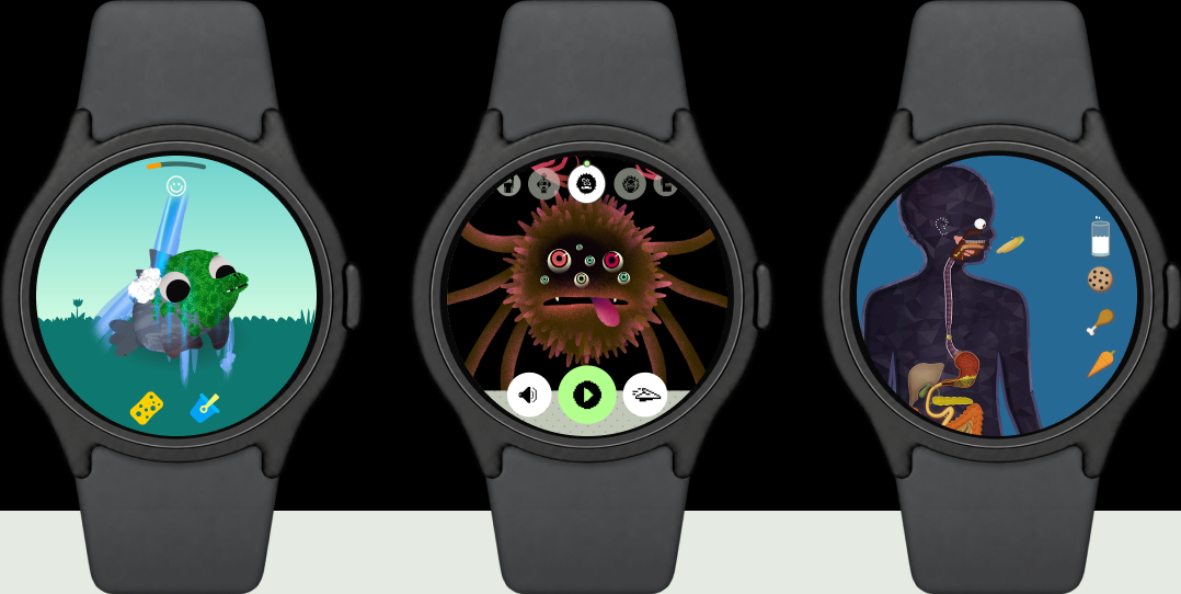 Creature Garden, Tinybop Talk and The Human Body running on WearOS watches
