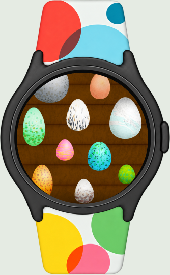 Creature Garden on a WearOS watch with a colorful band